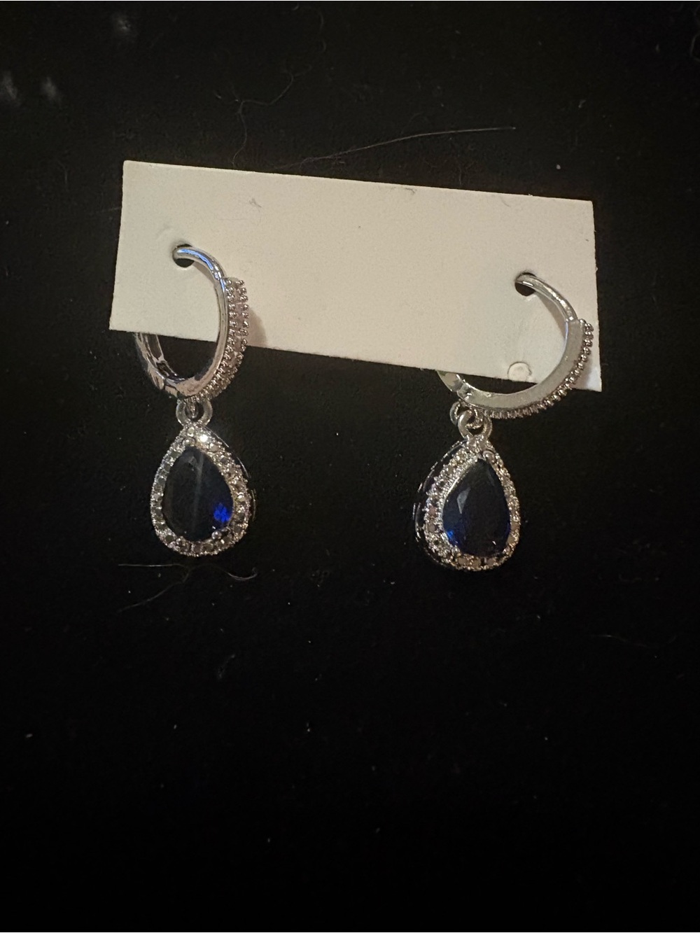 Women’s Silver Teardrop Sapphire Crystal Dangle Earrings